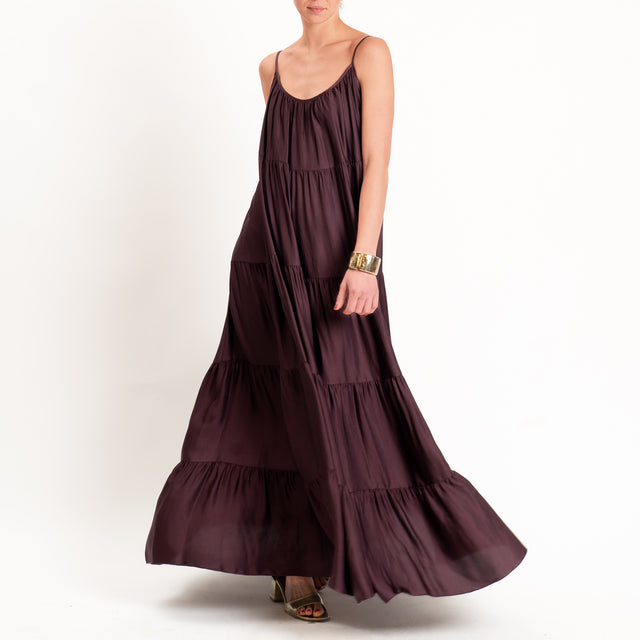 Tensione in-Abito satin con balze bretelle regolabili - burgundy