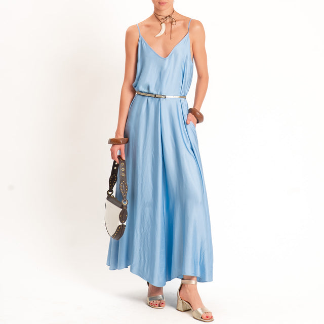 Tensione in-Abito satin svasato con tasche - azzurro