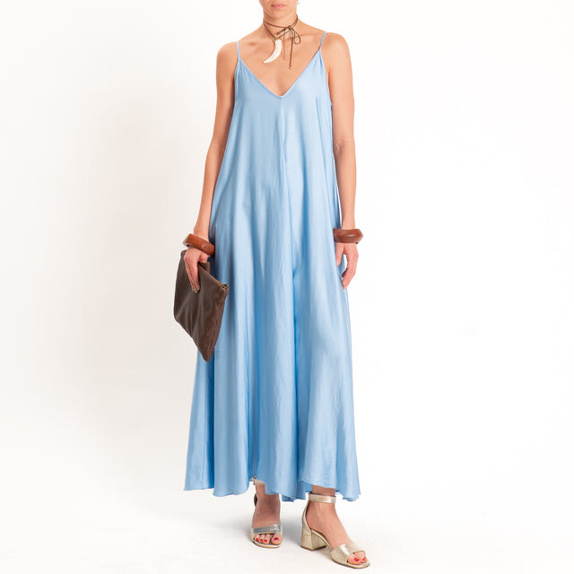 Tensione in-Abito satin svasato con tasche - azzurro