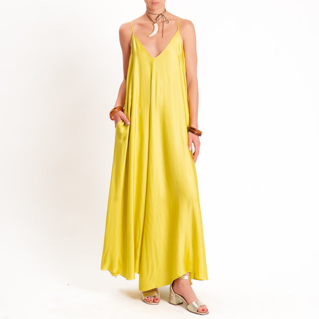 Tensione in-Abito satin svasato con tasche - lime