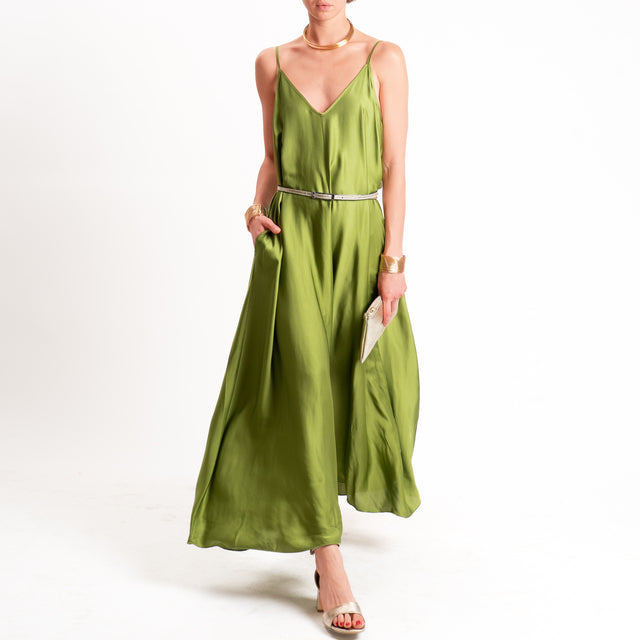 Tensione in-Abito satin svasato con tasche - olive