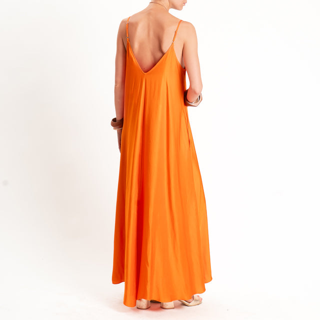 Tensione in-Abito satin svasato con tasche - arancio