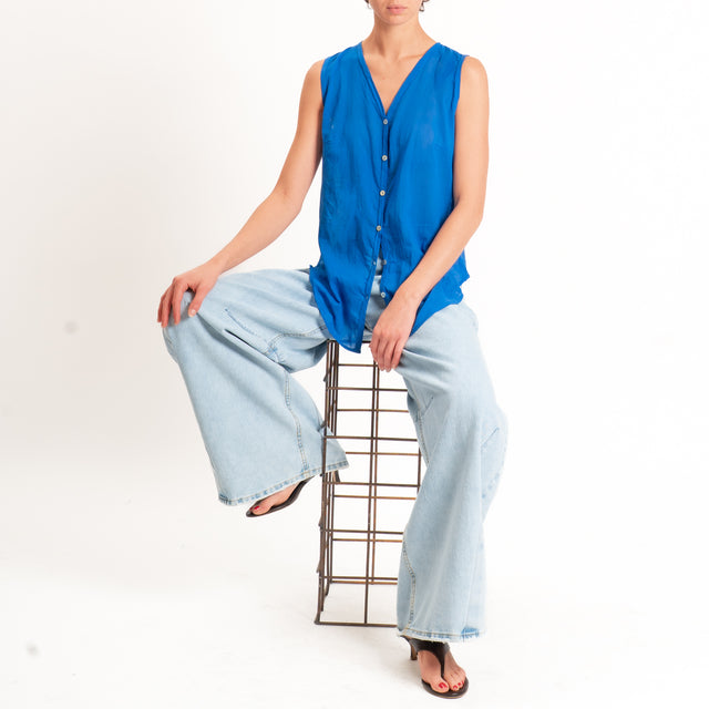 Tensione in-Camicia mussola smanicata - bluette