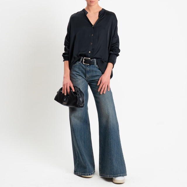 Tensione in-Camicia satin bottoni dorati - nero