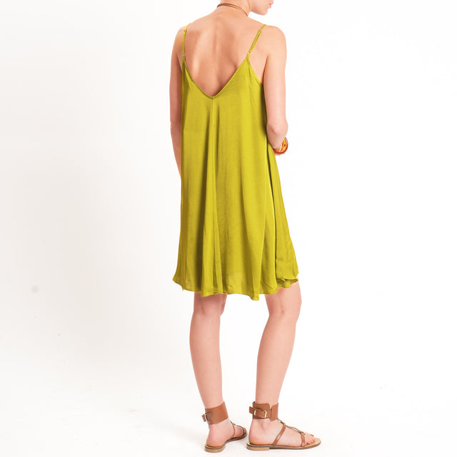 Tensione in-Abito satin corto bretelle regolabili - lime
