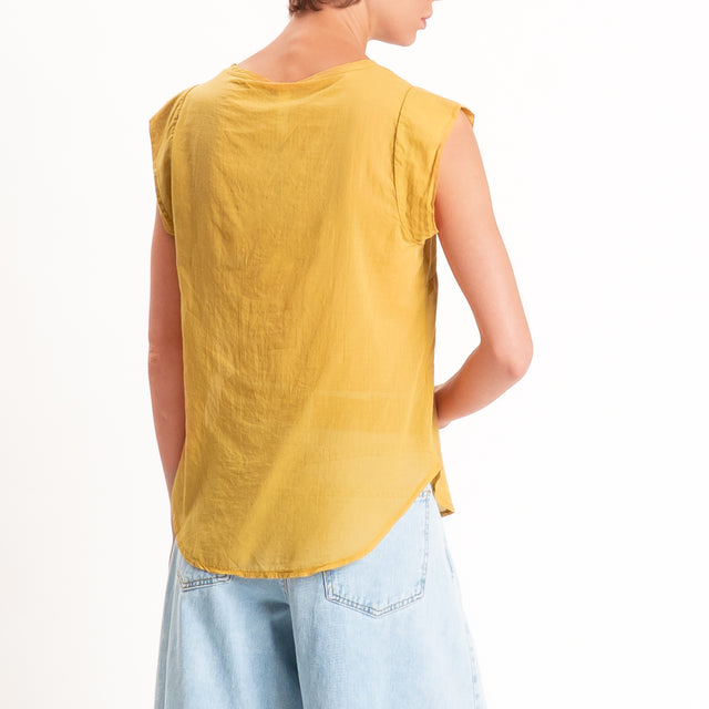 Tensione in-Camicia mussola smanicata - Senape