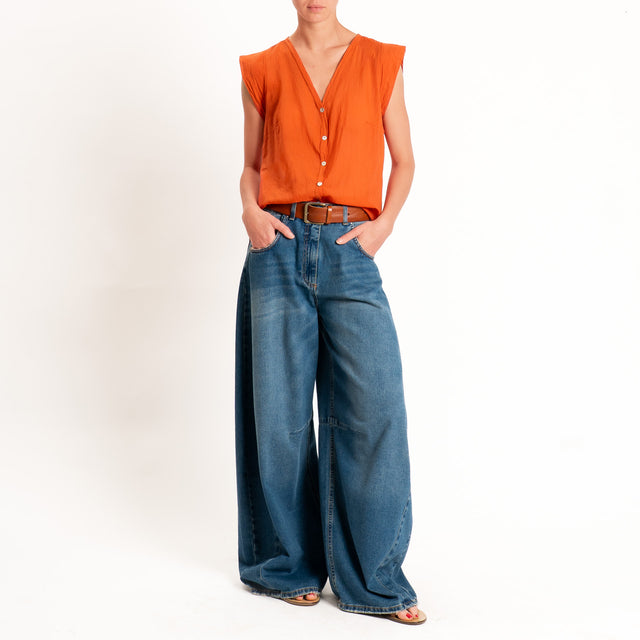 Tensione in-Camicia mussola smanicata scollo v - arancio