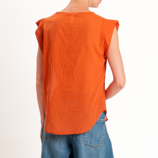 Tensione in-Camicia mussola smanicata scollo v - arancio