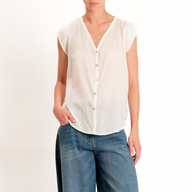Tensione in-Camicia mussola smanicata scollo v - burro