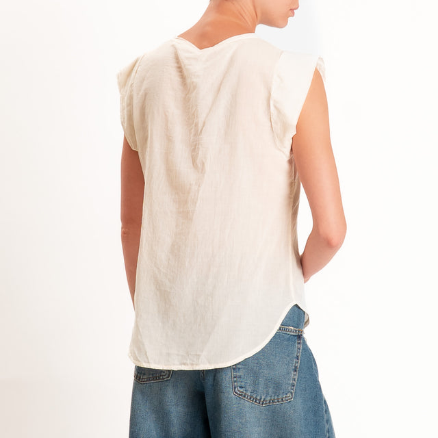 Tensione in-Camicia mussola smanicata scollo v - burro
