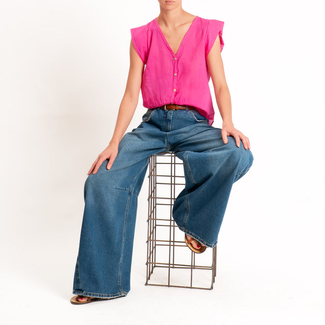 Tensione in-Camicia mussola smanicata scollo v - bouganville