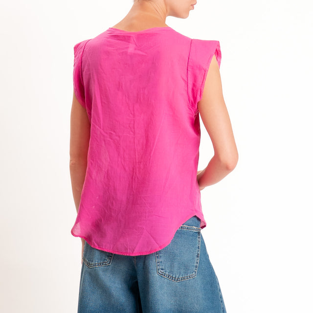 Tensione in-Camicia mussola smanicata scollo v - bouganville
