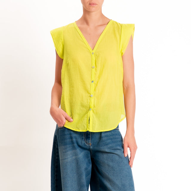 Tensione in-Camicia mussola smanicata scollo v - lime