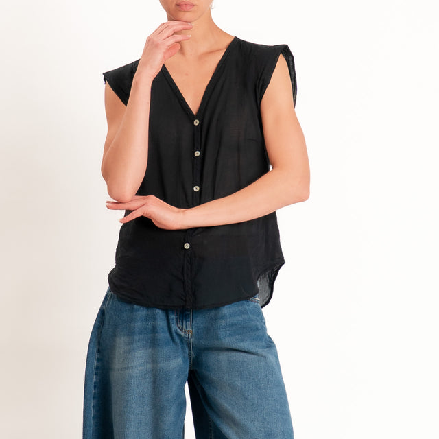 Tensione in-Camicia mussola smanicata scollo v - Nero