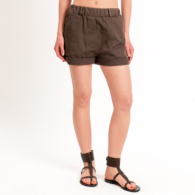 Tensione in-Shorts tasche sfrangiate cotone elasticizzato - caffe'