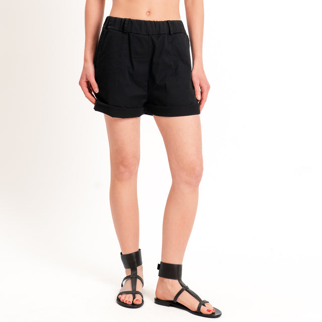 Tensione in-Shorts tasche sfrangiate cotone elasticizzato - nero