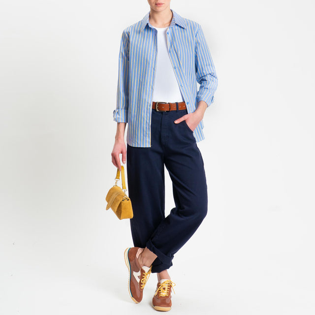 Tensione in-Pantalone barrel cotone elasticizzato elastico dietro - blu