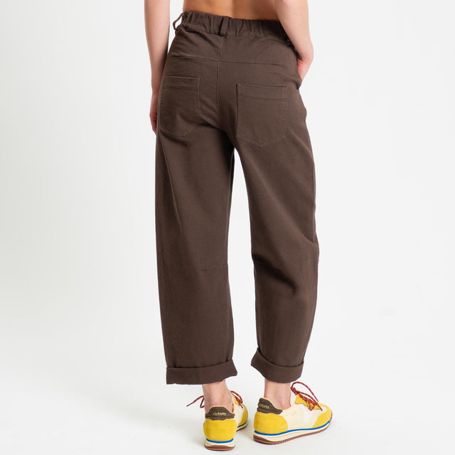 Tensione in-Pantalone barrel cotone elasticizzato elastico dietro - caffe'