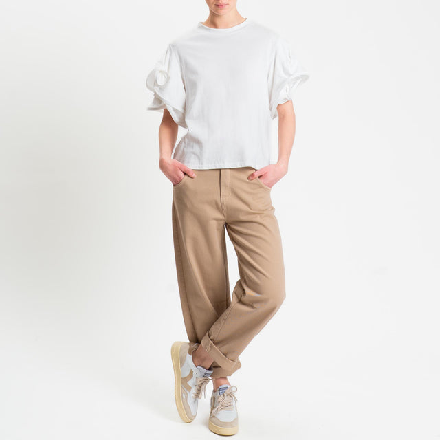 Tensione in-Pantalone barrel elastico dietro - sabbia