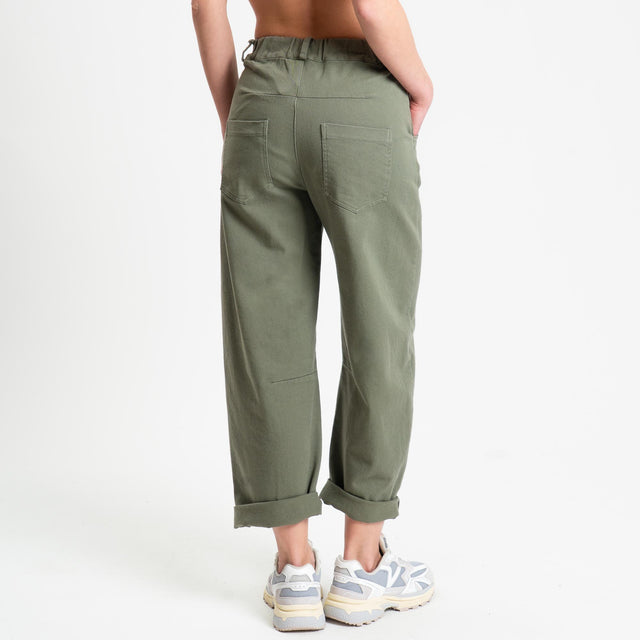 Tensione in-Pantalone barrel cotone elasticizzato elastico dietro - rosmarino