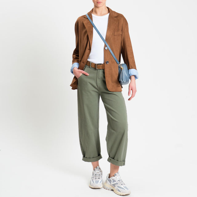 Tensione in-Pantalone barrel cotone elasticizzato elastico dietro - rosmarino