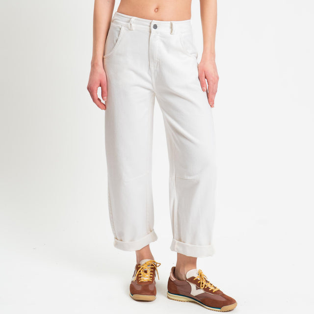 Tensione in-Pantalone barrel cotone elasticizzato elastico dietro - panna