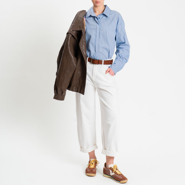 Tensione in-Pantalone barrel cotone elasticizzato elastico dietro - panna