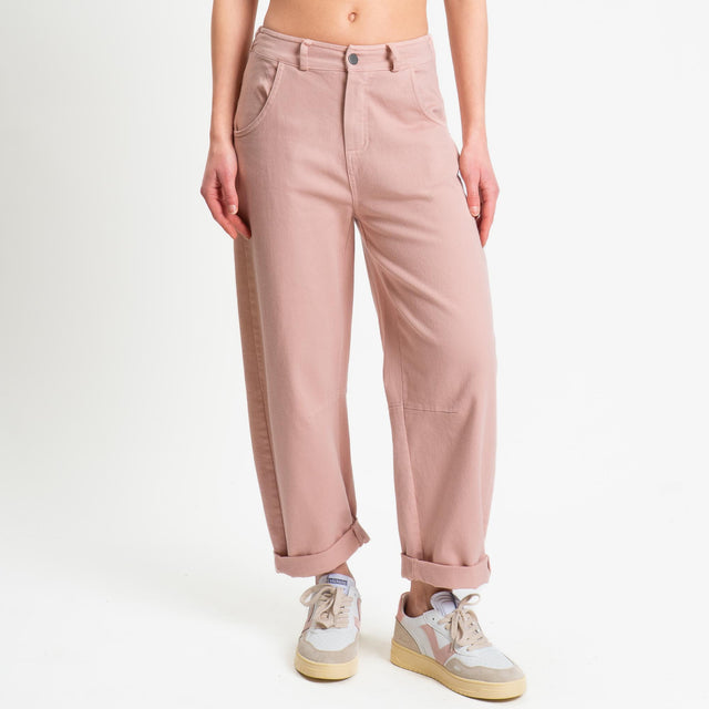 Tensione in-Pantalone barrel cotone elasticizzato elastico dietro - rosa