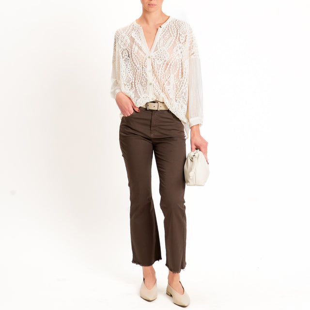 Tensione in-Pantalone bootcut orlo sfrangiato cotone - caffe'