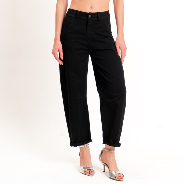 Tensione in-Pantalone barrel fit elastico dietro - nero