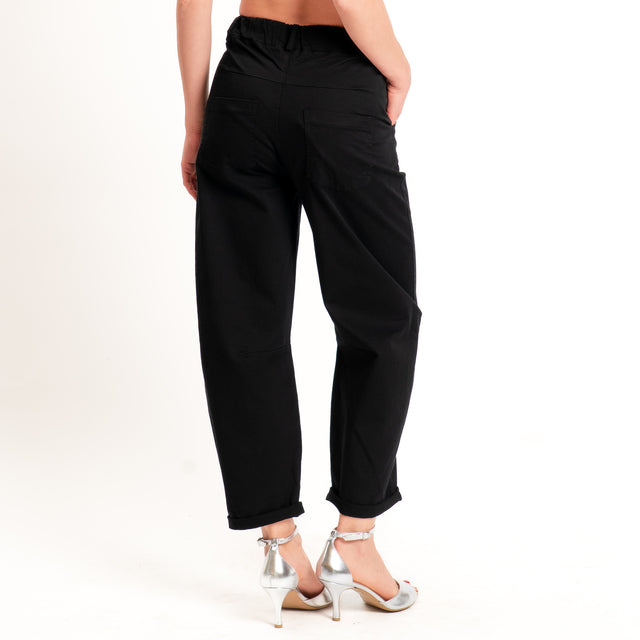 Tensione in-Pantalone barrel fit elastico dietro - nero
