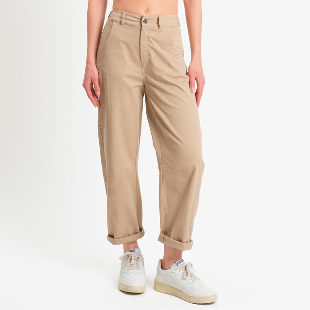 Tensione in-Pantalone barrel fit elastico dietro - sabbia