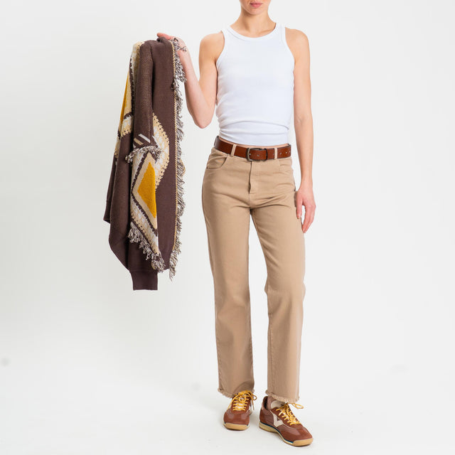 Tensione in-Pantalone sfrangiato slim straight - sabbia