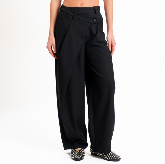 Tensione in-Pantalone misto lana chiusura asimmetrica - nero