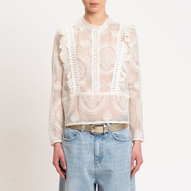 Tensione in-Blusa in pizzo con rouches - ecru'