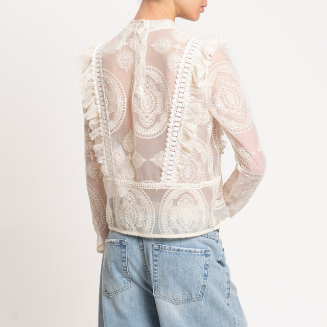 Tensione in-Blusa in pizzo con rouches - ecru'