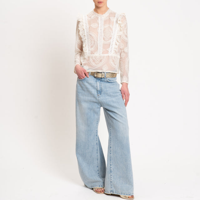 Tensione in-Blusa in pizzo con rouches - ecru'