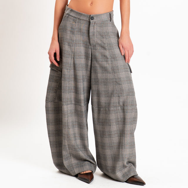 Tensione in-Pantalone cargo principe di galles - stone/cuoio/nero