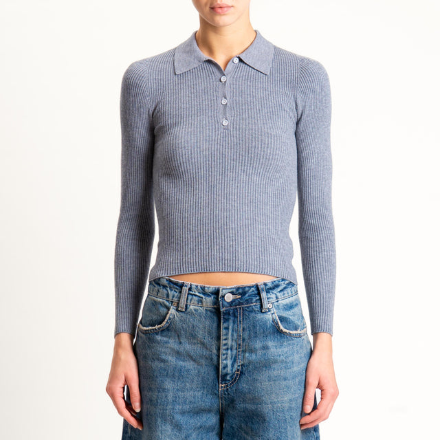 Tensione in-Maglia collo polo a costine - grigio
