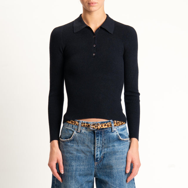 Tensione in-Maglia collo polo a costine - nero