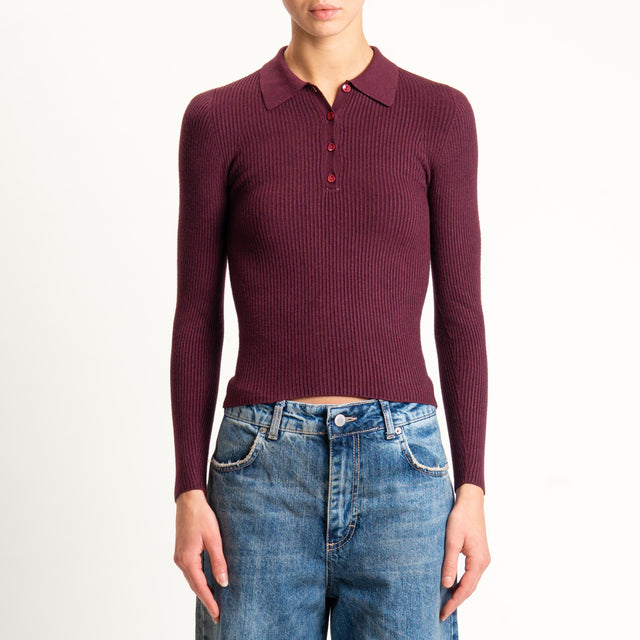 Tensione in-Maglia collo polo a costine - vino