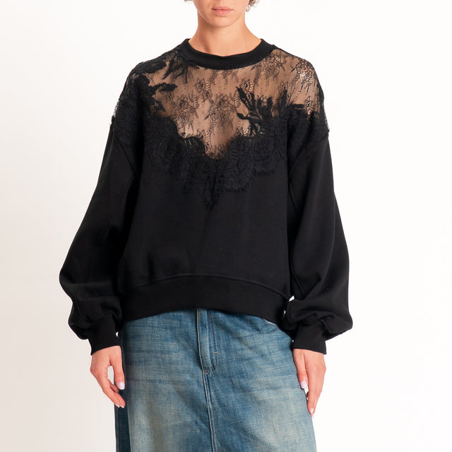 Tensione in-Felpa con pizzo - nero