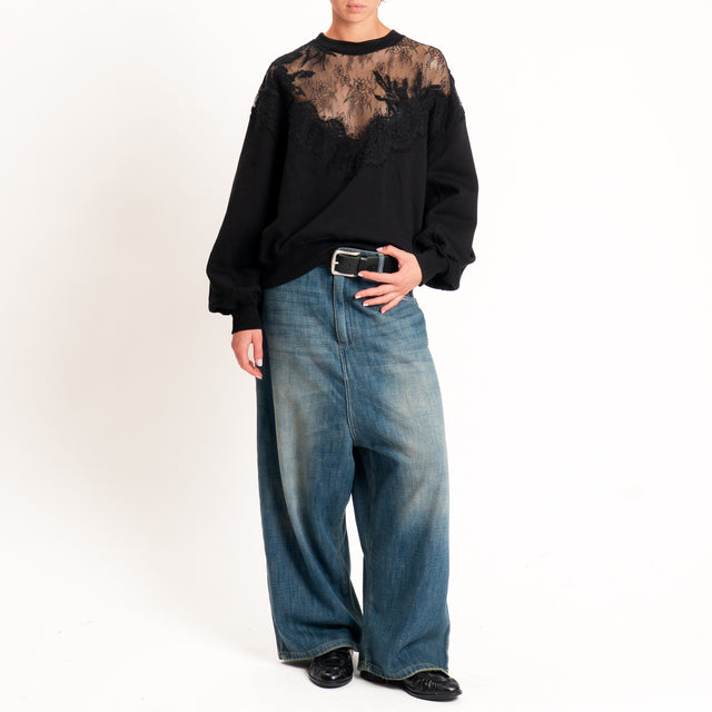 Tensione in-Felpa con pizzo - nero