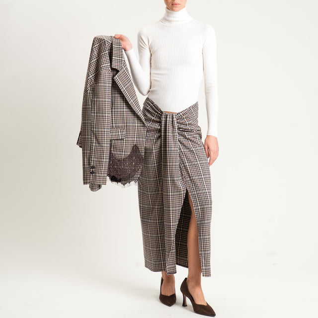 Tensione in-Gonna quadri spacco davanti - beige/moro