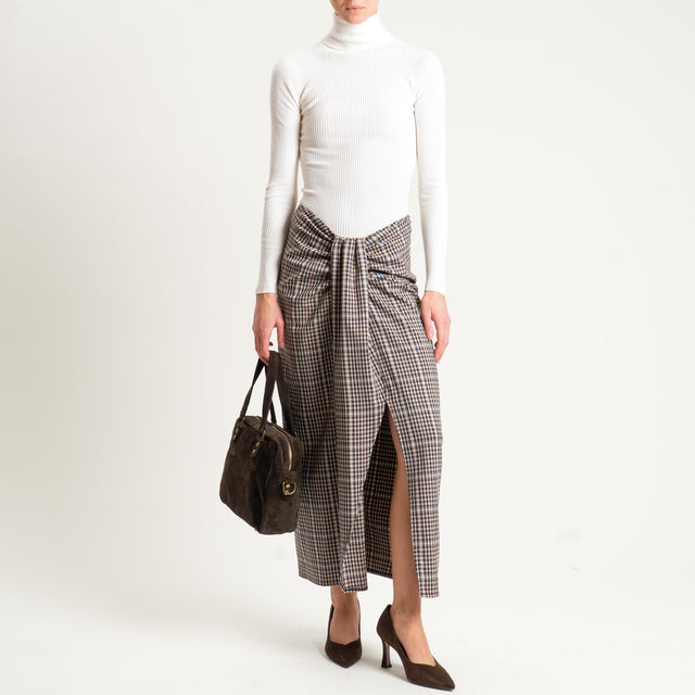 Tensione in-Gonna quadri spacco davanti - beige/moro