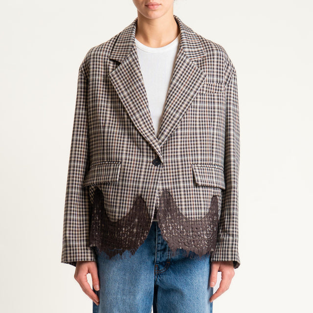 Tensione in-Giacca quadri con pizzo - beige/moro