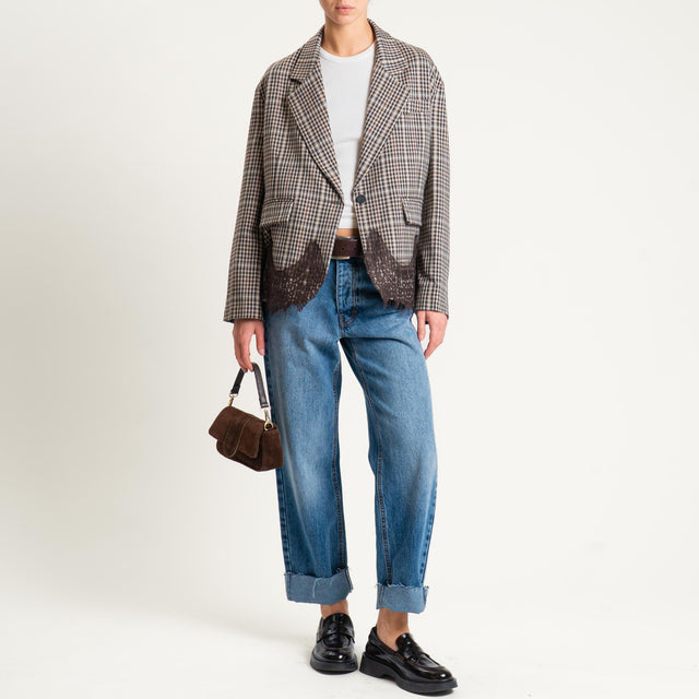 Tensione in-Giacca quadri con pizzo - beige/moro