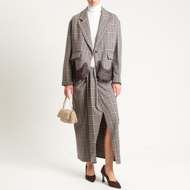 Tensione in-Giacca quadri con pizzo - beige/moro