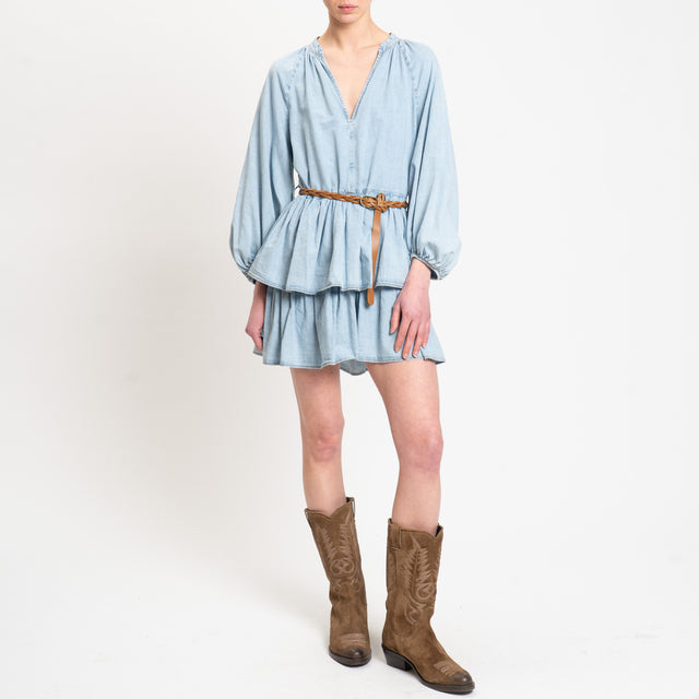 Tensione in-Abito chambray con balze e cintura - denim