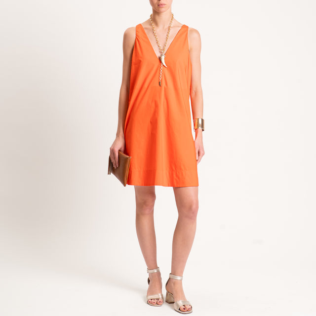 Tensione in-Abito tela parachute doppio scollo v con tasche - arancio